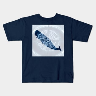 Whale Mandala tie dye indigo blue Kids T-Shirt